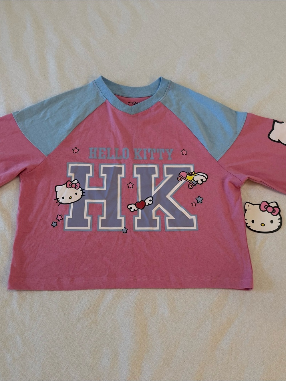 Hello Kitty Pink and Light Blue Raglan Graphic Tee